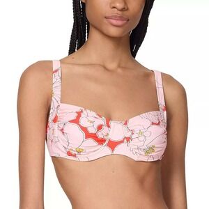 Kate Spade Pink Floral Underwire Bikini Top Size XS Shirred Resort Glam Feminine